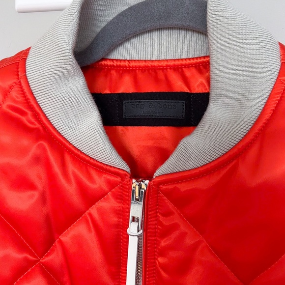rag & bone Satin Orange Taupe Quilted Bomber Short Warm Jacket M - Picture 5 of 16